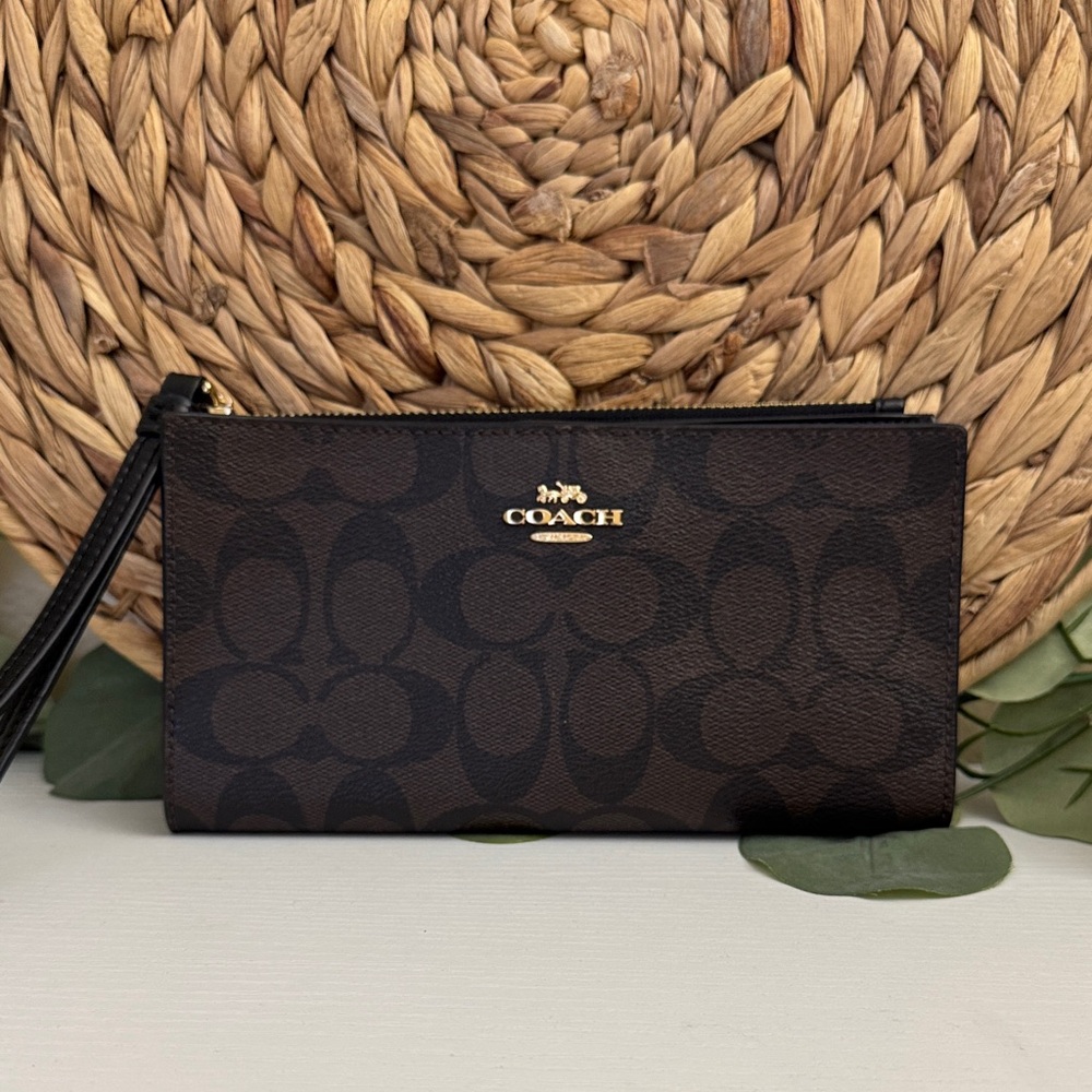 Coach Dark Brown Signature Wristlet